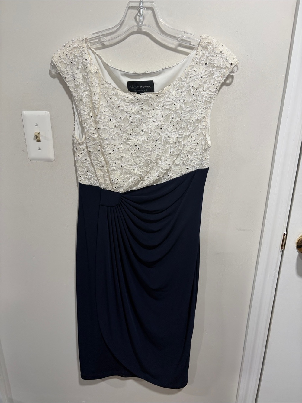 connected apparel Navy and White Lace Midi Dress
